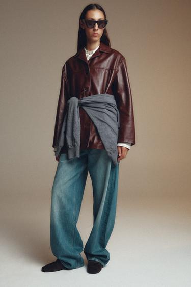 CAZADORA PIEL ZW COLLECTION - Burgundy de Zara