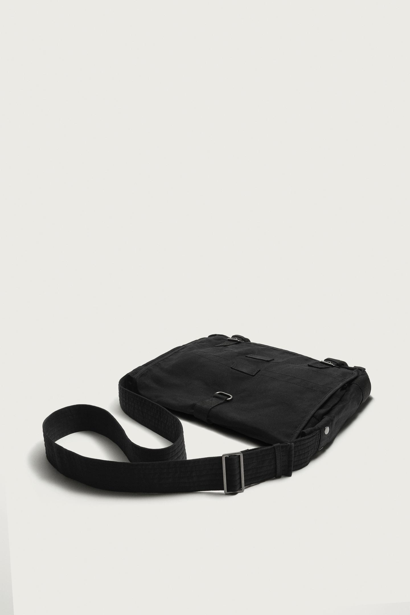 Мужская сумка Zara Waxed Fabric Crossbody, цвет: Чёрный — фото 3