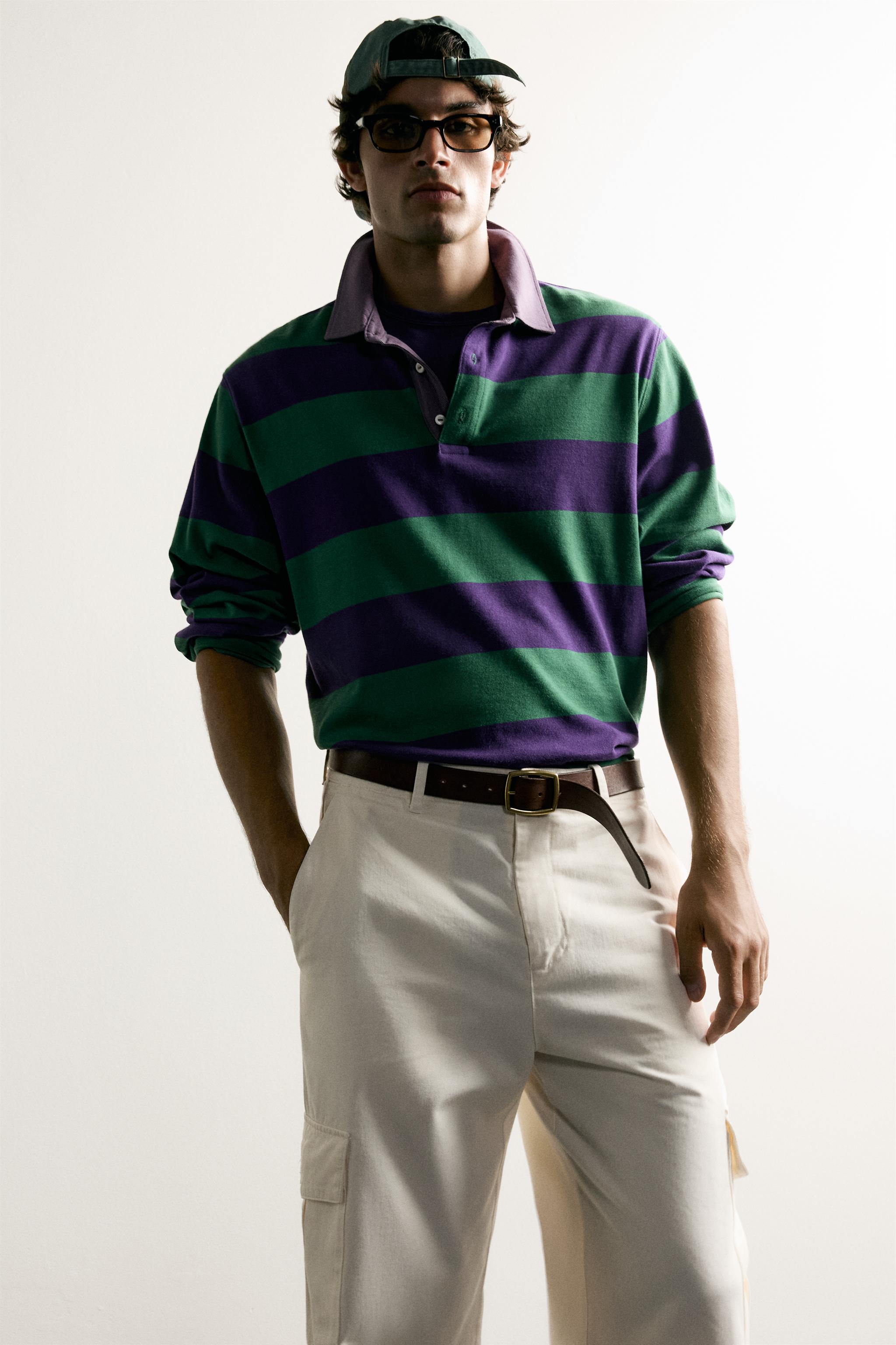Zara KONTRAST YAKALI ÇİZGİLİ REGULAR FIT POLO T-SHIRT görsel 5