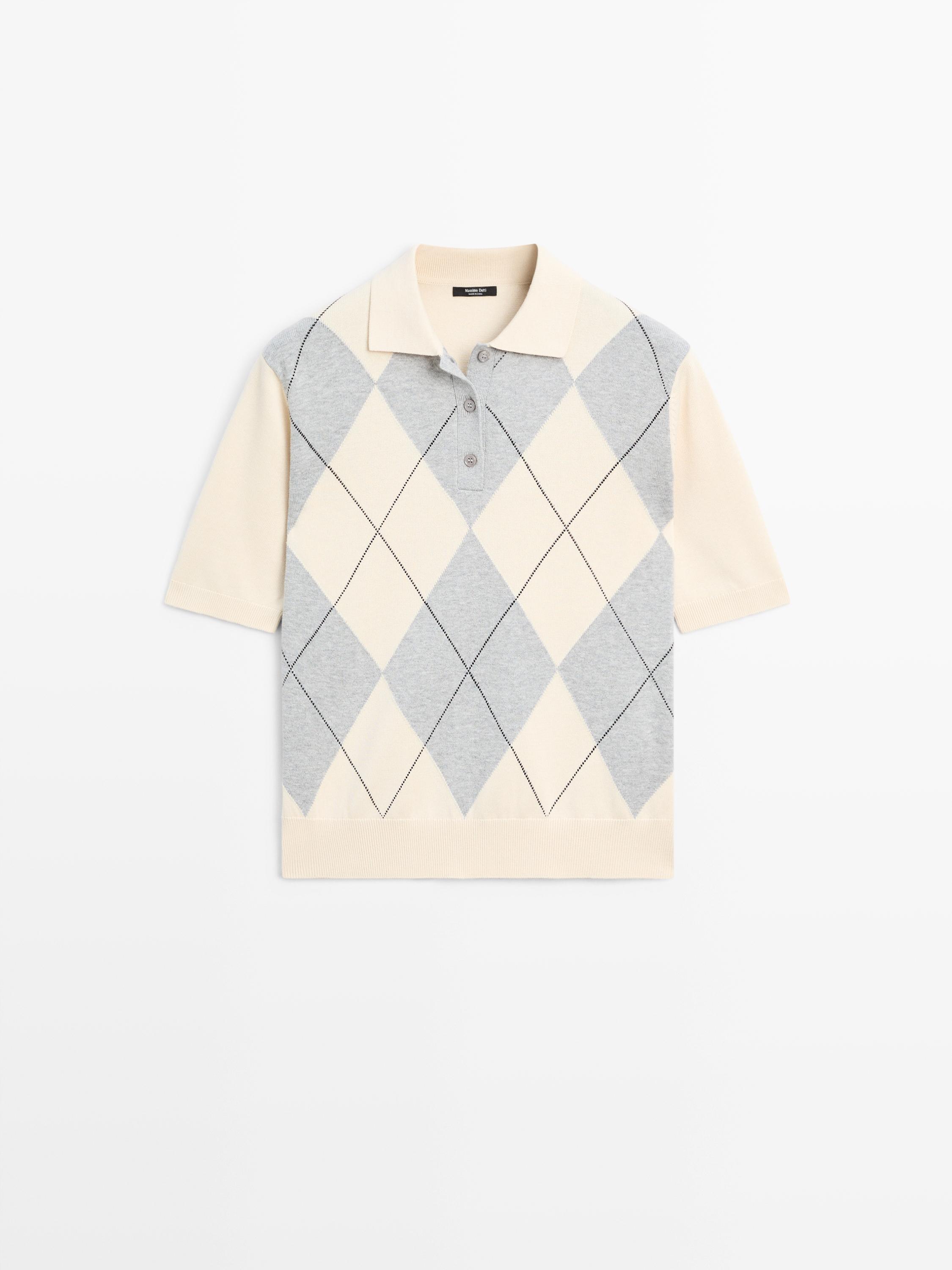 Argyle knit polo sweater