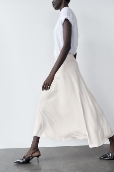 JUPE MI-LONGUE EN CRÊPE - Écru de Zara - Image 3