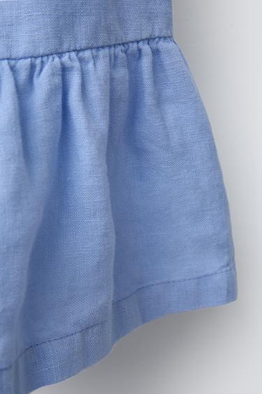 ROBE 100 % LIN À VOLANTS - Bleu de Zara - Image 3