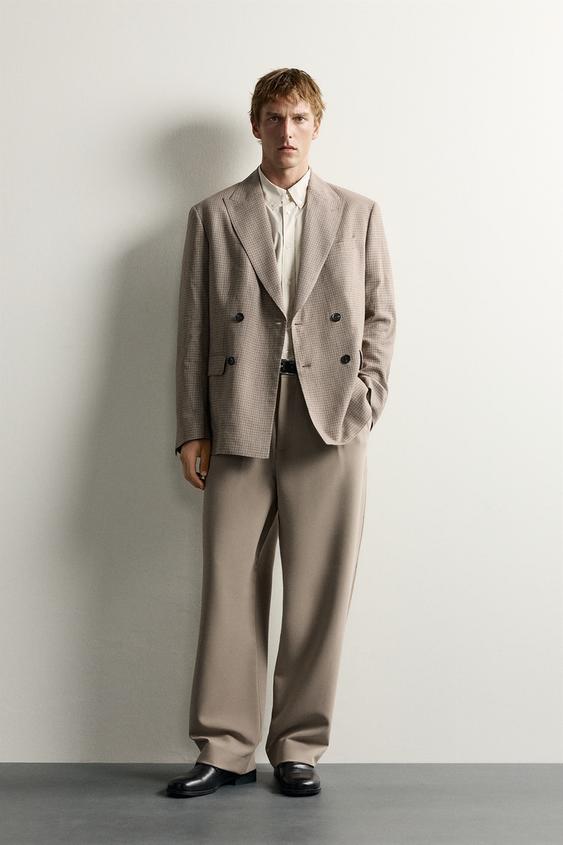 BLAZER REGULAR FIT CRUZADA CUADROS - Beige / Tostado de Zara - Imagen 0
