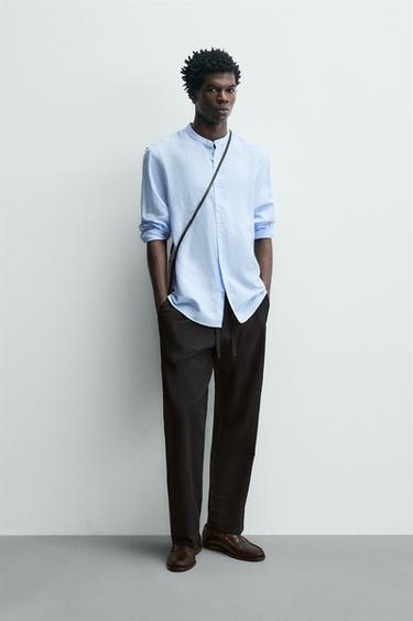 ÁO SƠ MI VẢI LINEN - COTTON - Màu xanh da trời từ Zara