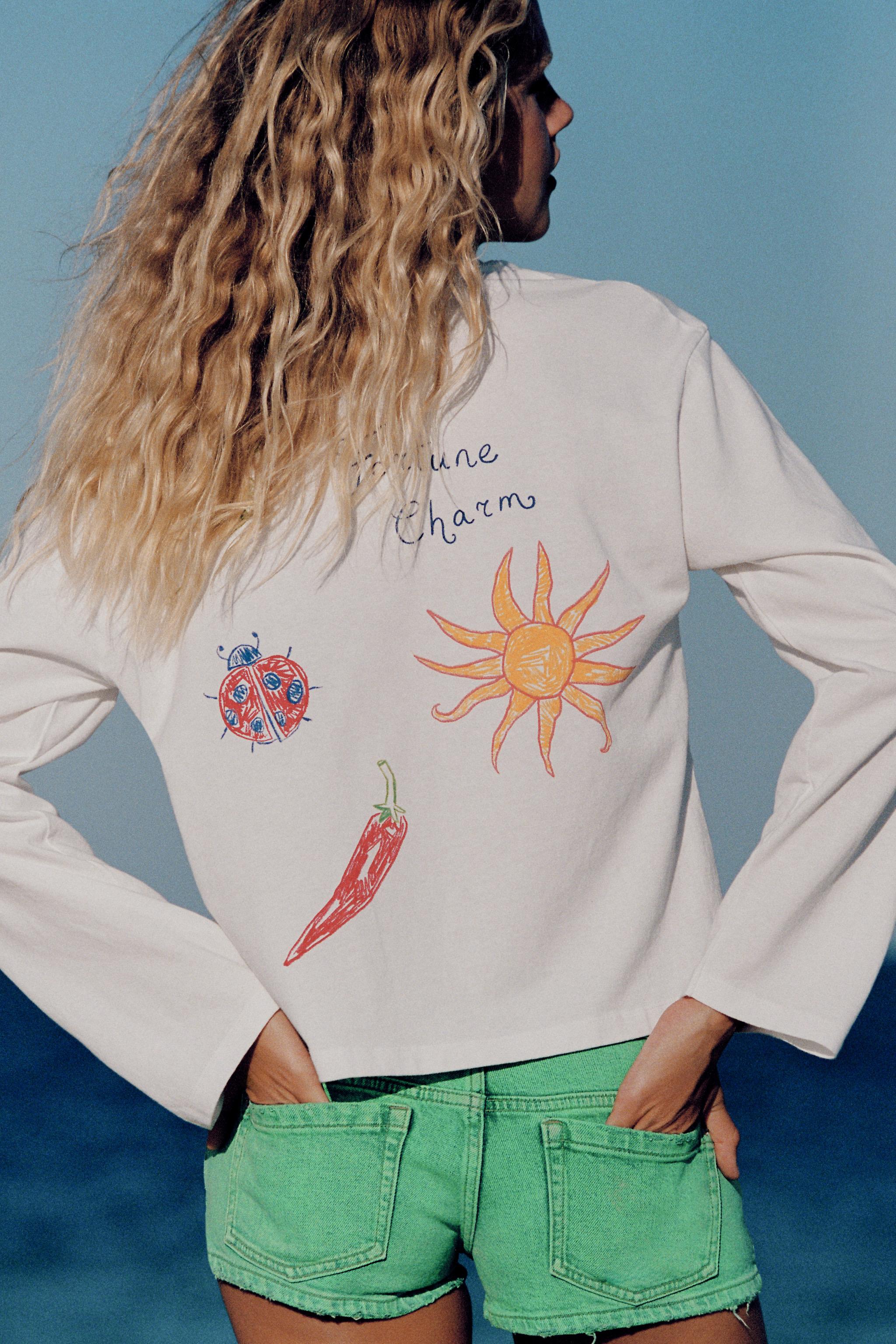 Женские футболки Zara TEXT AND GRAPHIC T-SHIRT — фото 4