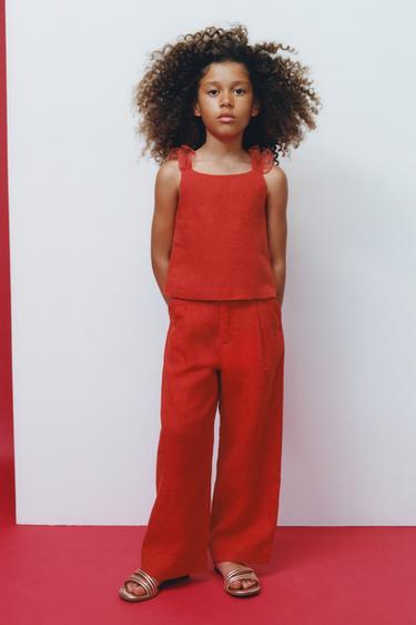 PANTALÓN RECTO 100% LINO - Rojo de Zara
