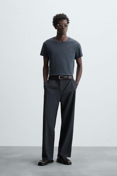 REGULAR FIT TEXTURED TROUSERS - Navy blue by Zara