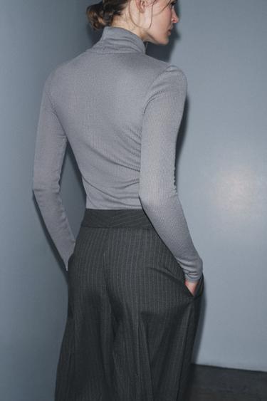RIBBED HIGH NECK TOP - Pearl grey by Zara - Image 2