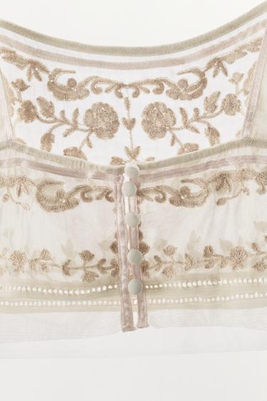 TOP COURT BRODÉ ZW COLLECTION - Écru moyen de Zara - Image 6