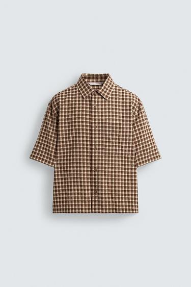 TEXTURED CHECK SHIRT - Ecru / Brown by Zara