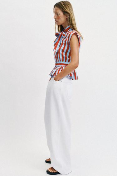 BLOUSE À RAYURES ET NŒUD - Rayure rouge de Zara - Image 4