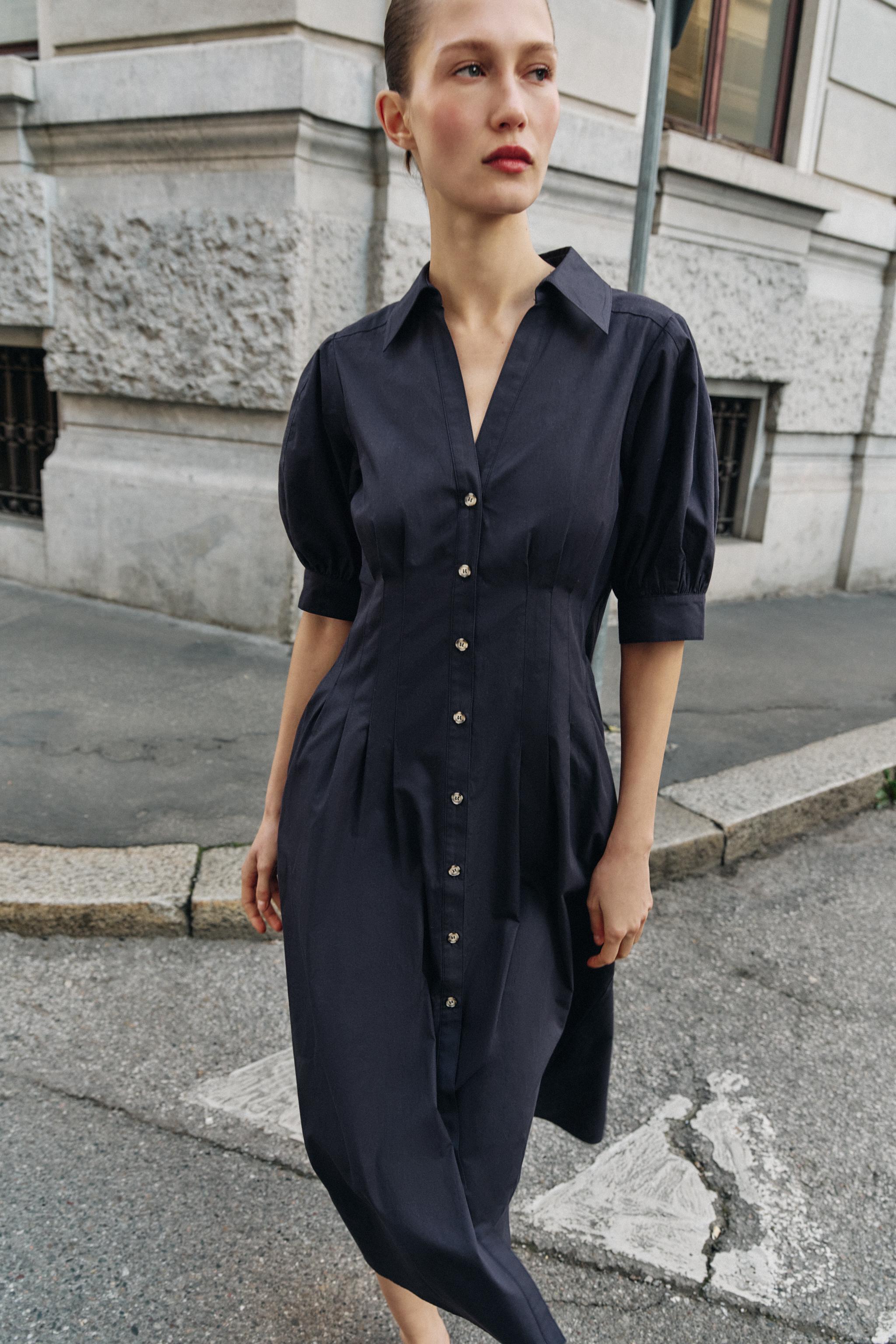 Long Sleeve Button Down Dress Zara PUFF SLEEVE POPLIN MIDI DRESS Navy Blue ZARA United States Long Sleeve Button Down Dress Zara PUFF SLEEVE POPLIN MIDI DRESS Navy Blue ZARA United States