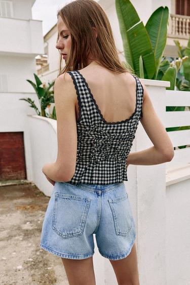 DRAPED GINGHAM TOP - Ecru / Blue by Zara - Image 3
