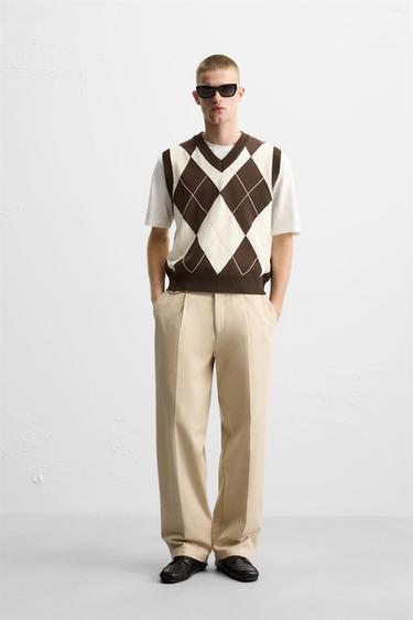 Zara ARGYLE JACQUARD KNIT VEST - Brown - Image 0