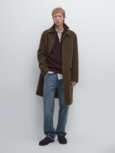 Manteau long en laine mélangée - Vert de Zara