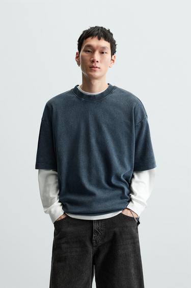 Zara WASHED RELAXED FIT T-SHIRT - Blue / Gray