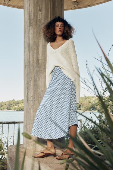 ASYMMETRIC CHECK MIDI SKIRT - Blue/White by Zara