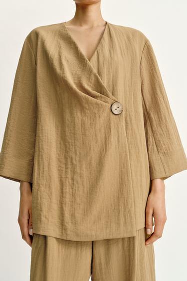 VESTE CROISÉE À FENTES LATÉRALES ENSEMBLE - Marron clair de Zara - Image 2