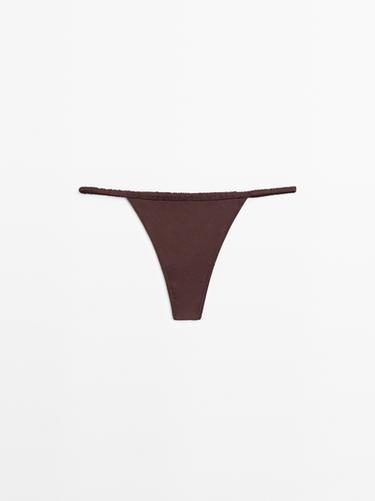 Zara Silk thong with lace detail - Brown