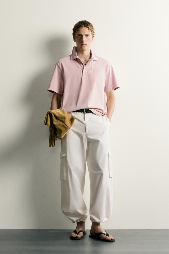 TEXTURED REGULAR FIT POLO SHIRT - Pink / White by Zara - Image 0