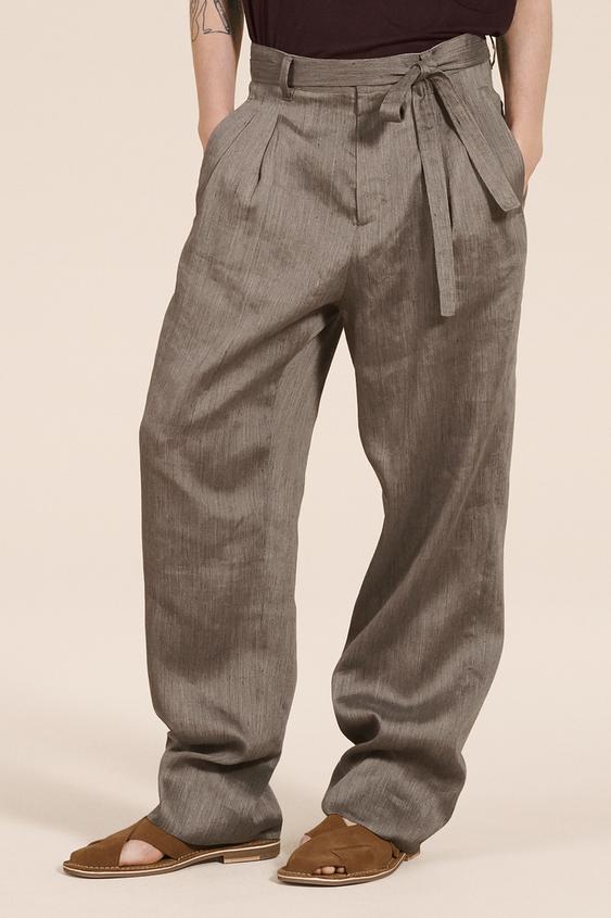 Lightweight beige linen-cotton essential Trousers