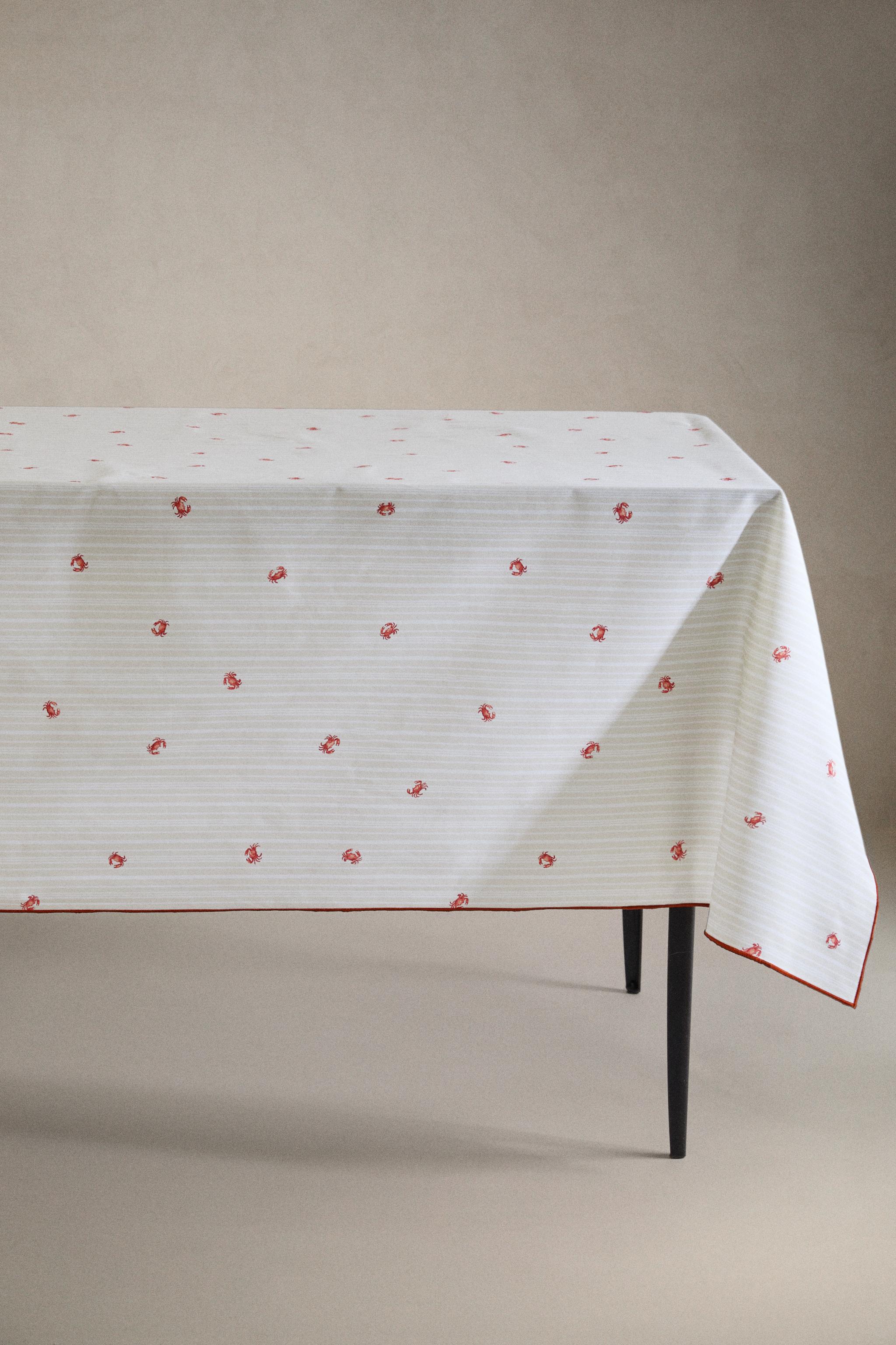 CRAB PRINT RESIN-COATED COTTON TABLECLOTH