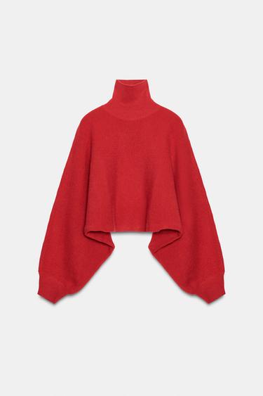 كنزة صوف بأكمام واسعة - أحمر الخاص بـ Zara