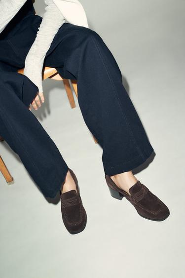SPLIT SUEDE HEELED LOAFERS - Brown by Zara - Image 2