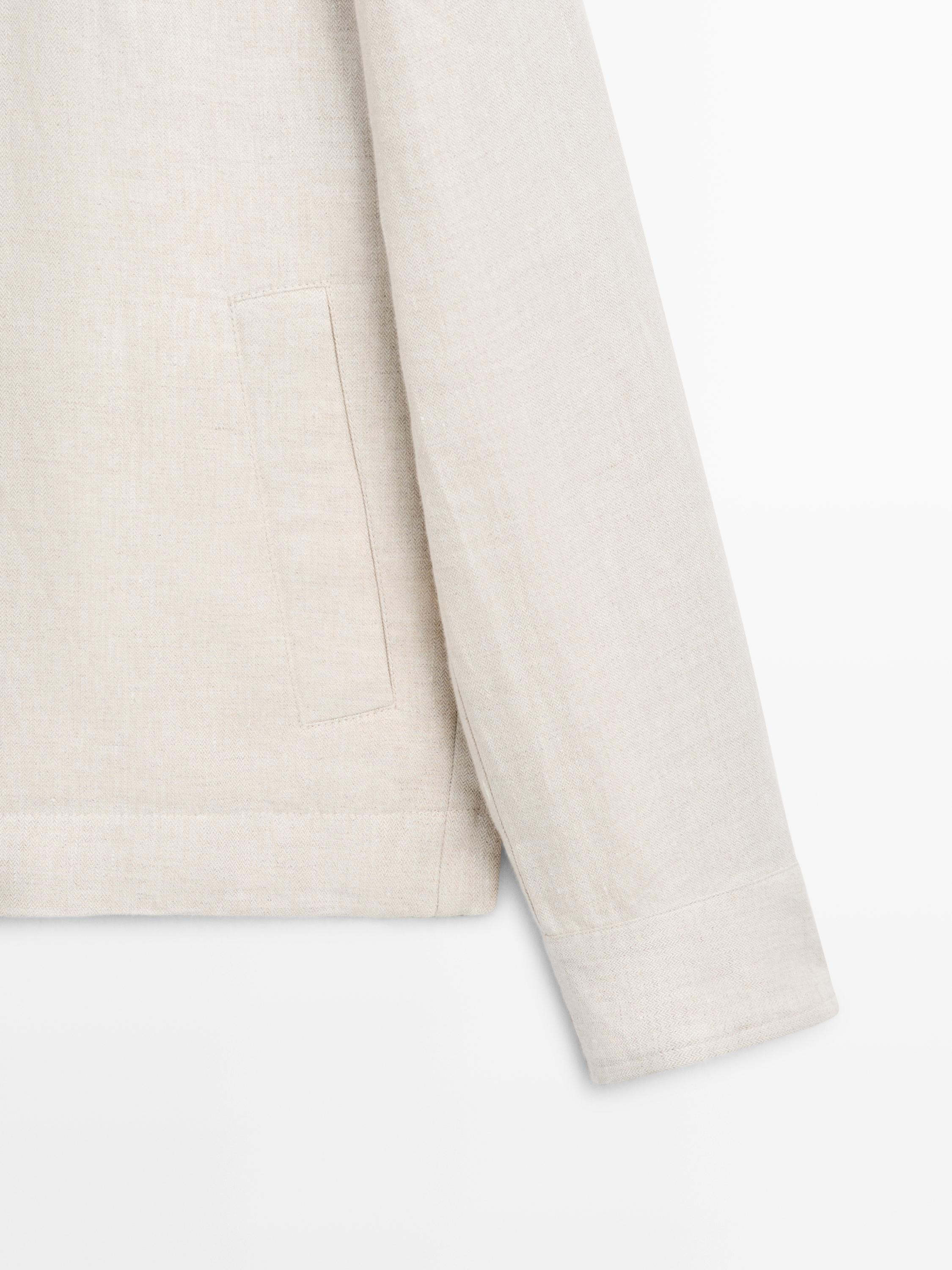 Short linen jacket with herringbone detail