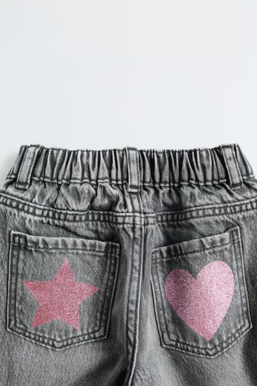 WIDE-LEG STAR AND HEART JEANS - Grey by Zara