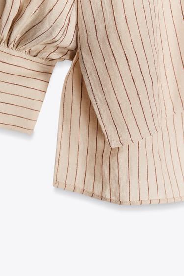 CHEMISE EN LIN 100 % ZW COLLECTION - Rayure rouge de Zara - Image 9