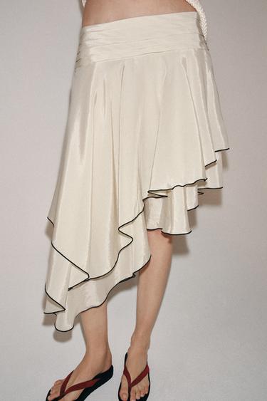 Zara ASYMMETRIC RUFFLED SKIRT ZW COLLECTION - Beige / Green