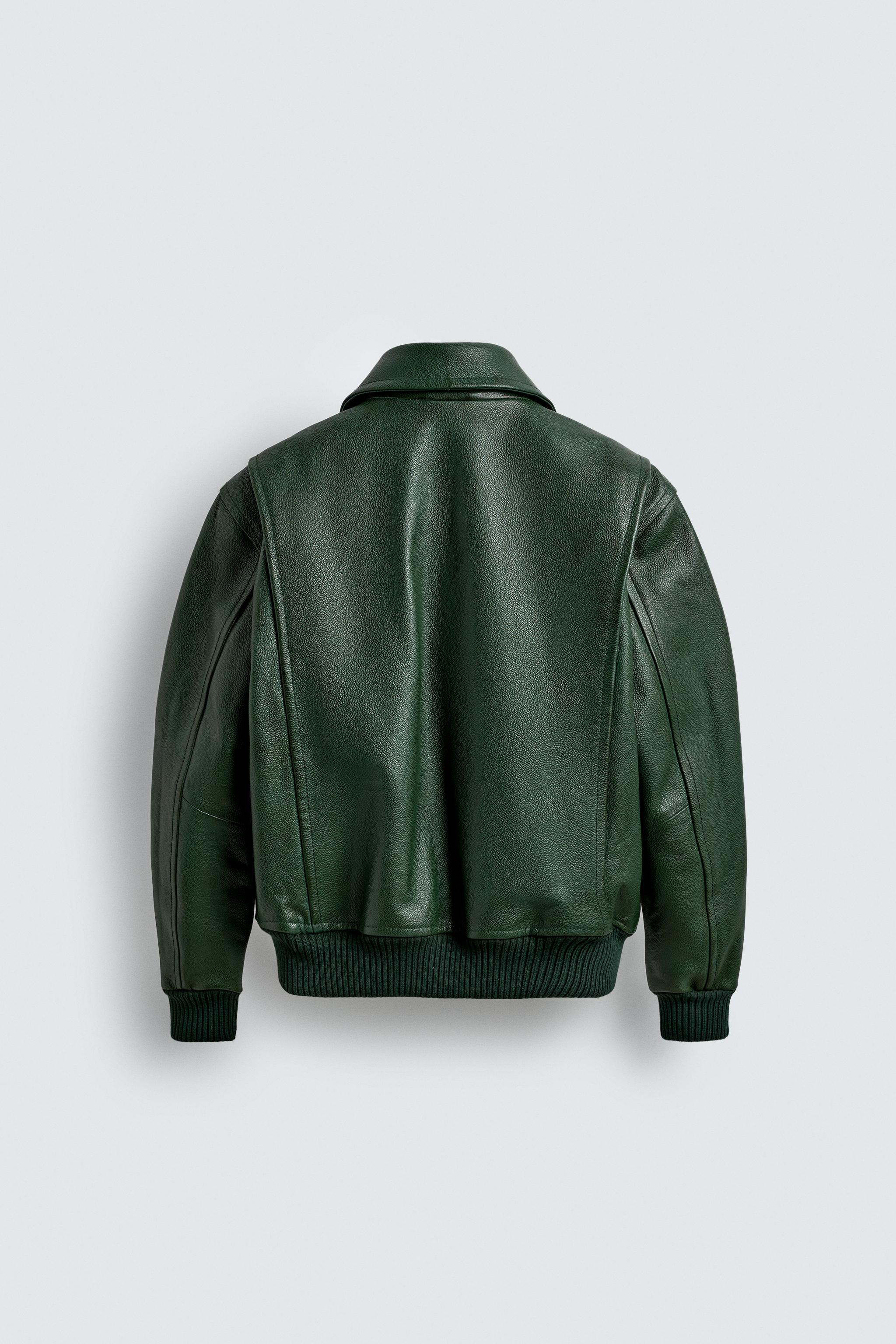 LEATHER BOMBER JACKET - Mid-green | ZARA South Africa