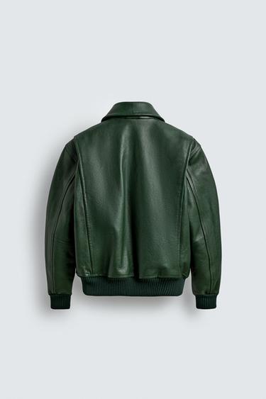 BLOUSON BOMBER EN CUIR - Vert moyen de Zara - Image 7