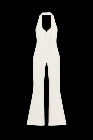 Zara INTERLOCK FLARE JUMPSUIT - Ecru - Image 0