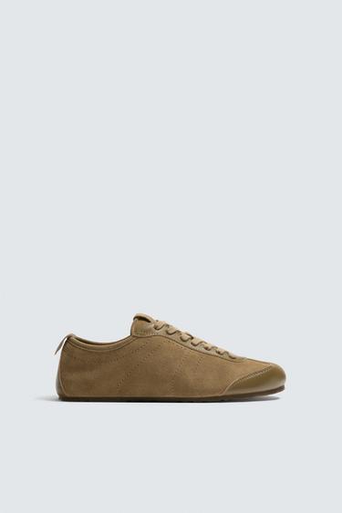 Zara LEATHER SNEAKERS - Brown