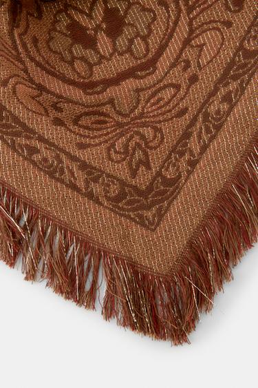TRIANGULAR JACQUARD SCARF - camel by Zara - Image 3