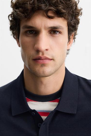 POLO EN MAILLE DE COTON ET SOIE - Bleu marine de Zara - Image 5