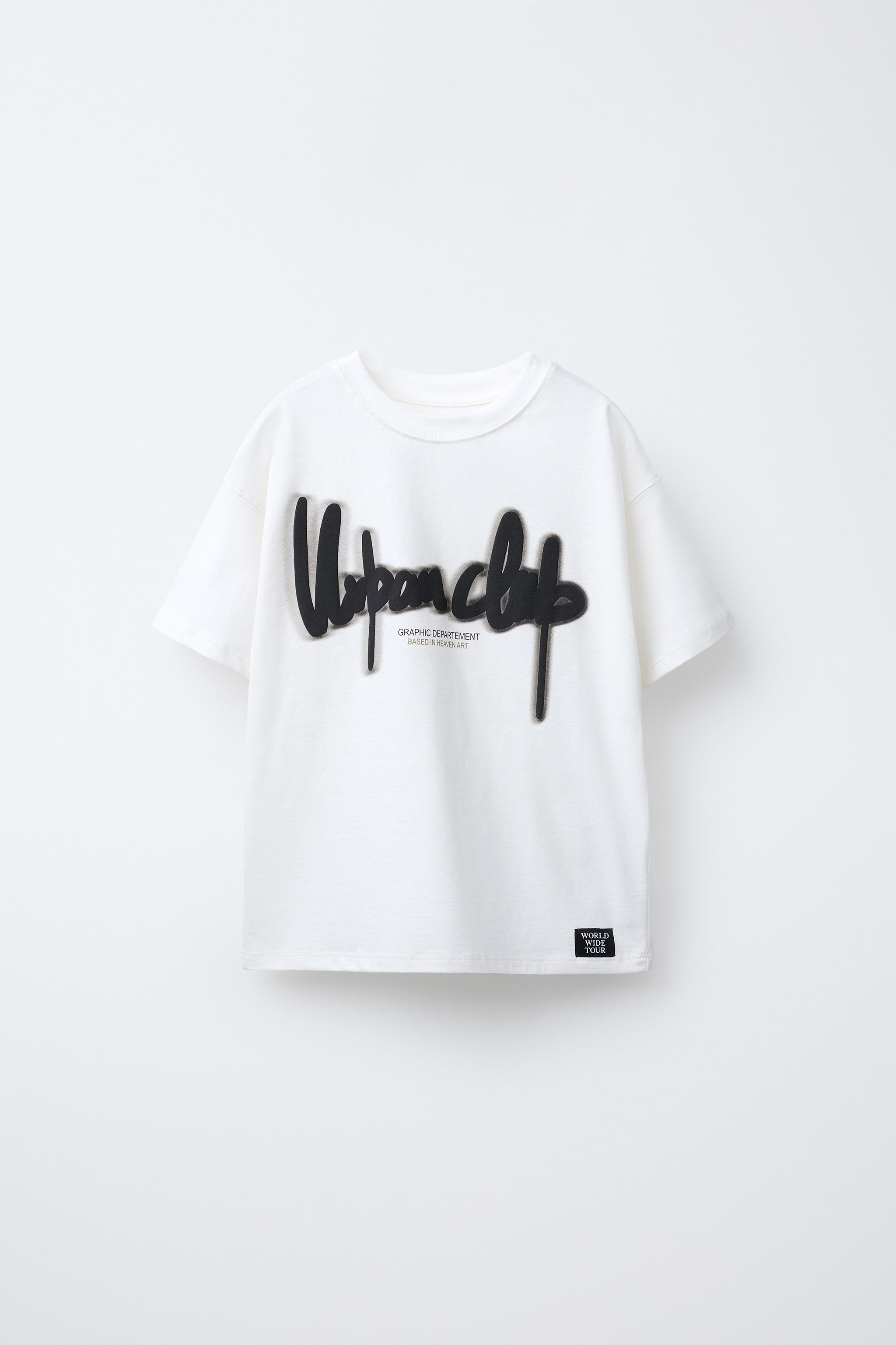 T-SHIRT WITH RAISED SLOGAN - Oyster-white | ZARA India