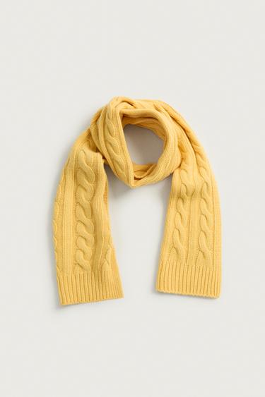 CABLE-KNIT WOOL BLEND SCARF — Yellow 1