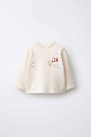 T-SHIRT À DÉTAILS BRODÉS - Écru clair de Zara - Image 0