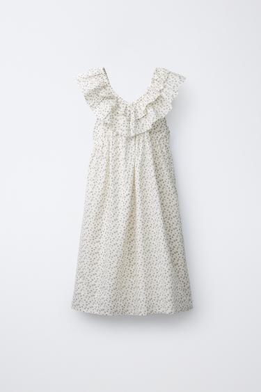 კაბა ყვავილებიანი პრინტი რუშები - Zara-ს Pearl grey - სურათი 0