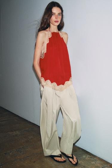 TOP HALER ENCAJE ZW COLLECTION - teja oscuro de Zara