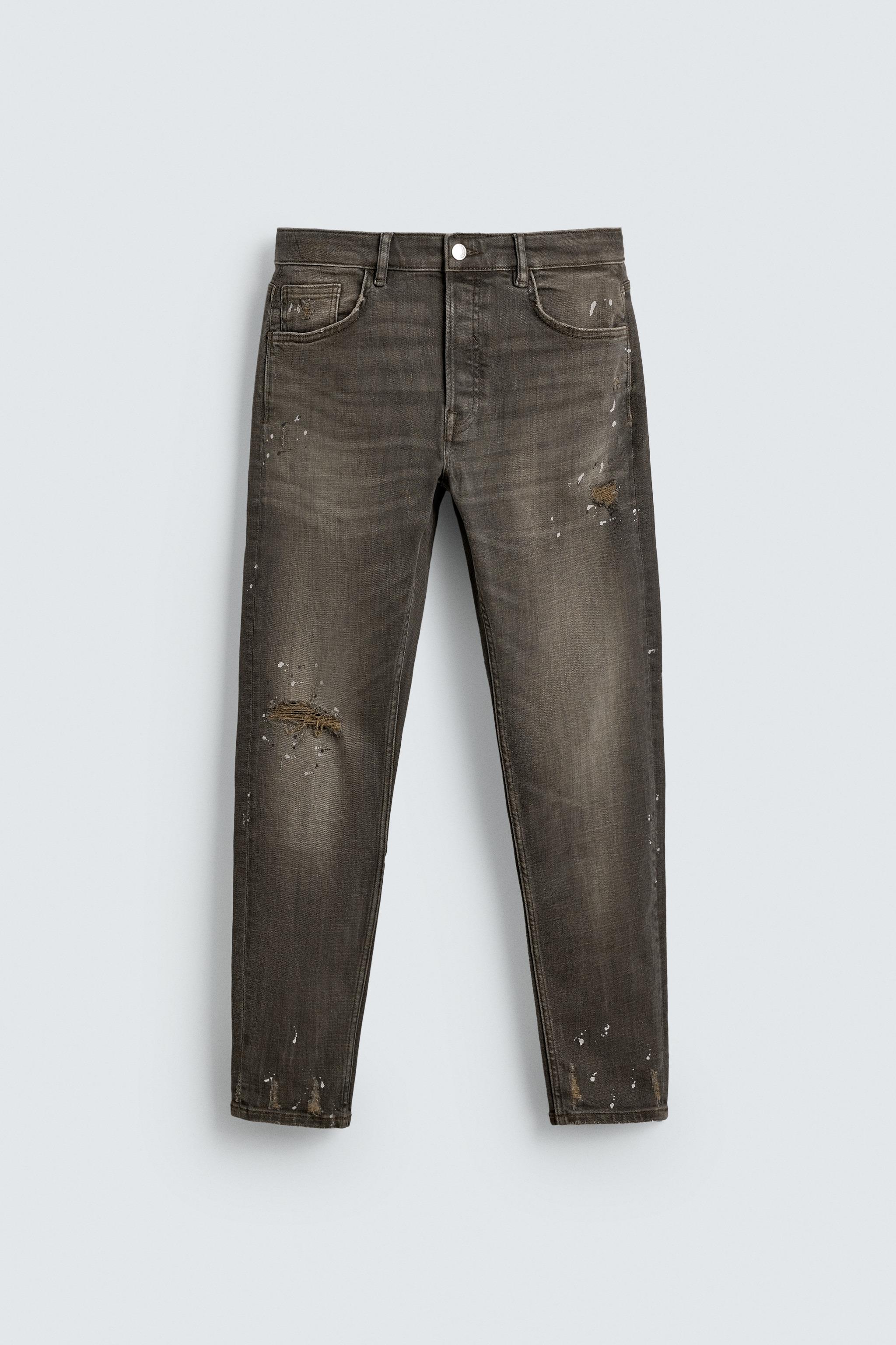 RIPPED SKINNY FIT JEANS — charcoal grey