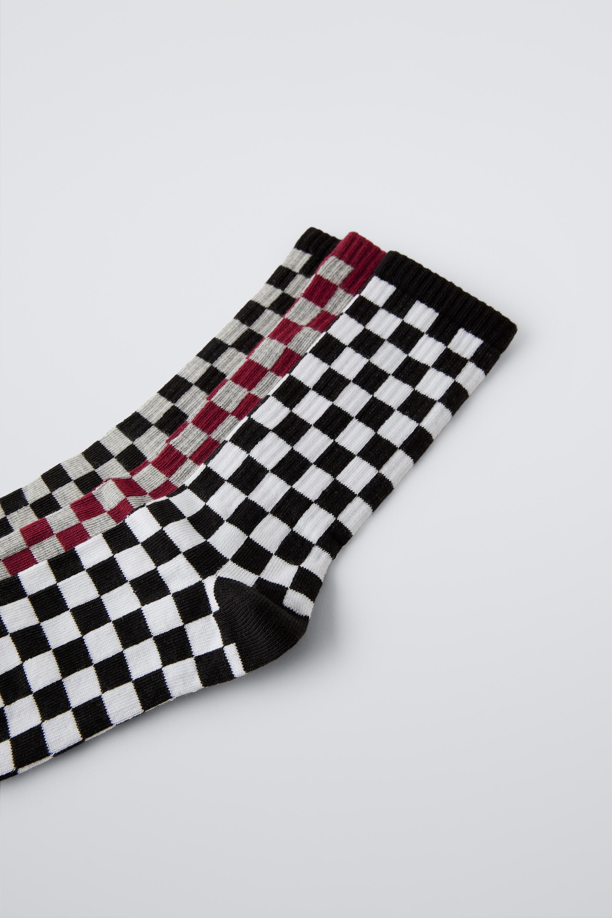 THREE-PACK OF CHECKERBOARD CREW SOCKS - Black | ZARA United