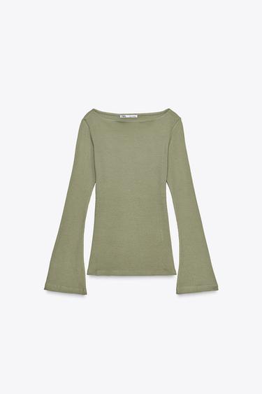 Zara RIBBED T-SHIRT - Khaki - Image 0