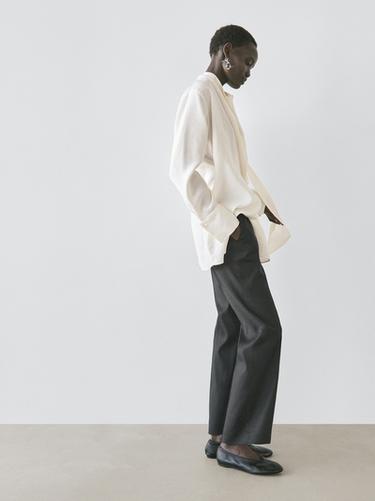 Zara Straight-leg linen blend trousers - Black