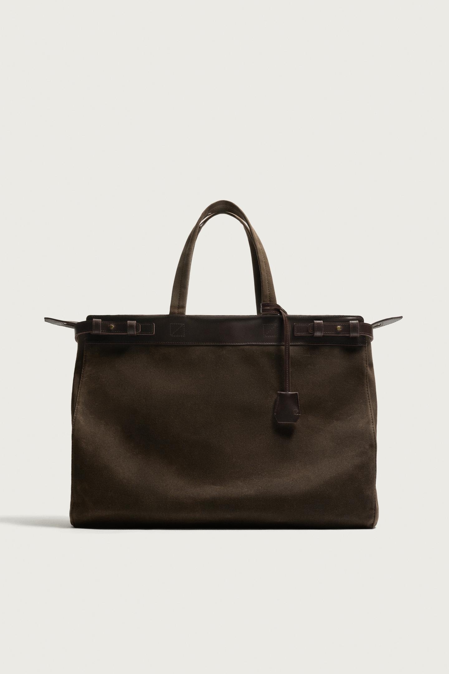 Мужская сумка Zara Leather Detail Shopper, цвет: Коричневый — фото 3