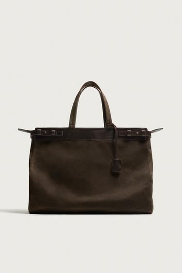 LEATHER DETAIL SHOPPER BAG — Brown 1