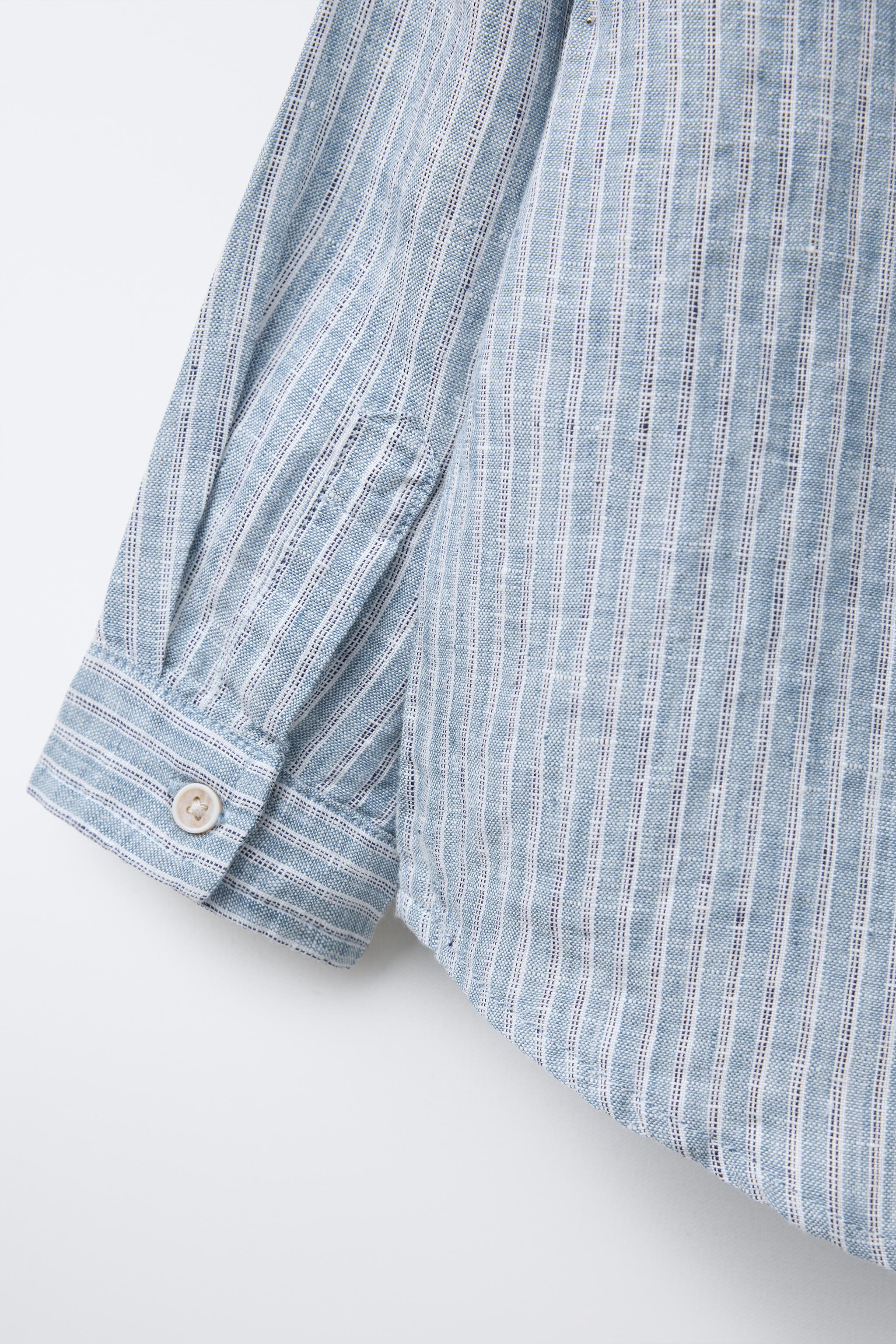 リネン100% ストライプ ロングシャツ ストライプ ロングシャツ シャツ[品番：MSDL0001655]｜maison de